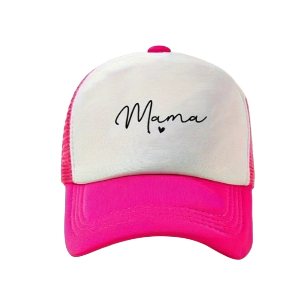 NWT "Mama" Print Adjustable Trucker Hat in Pink and White